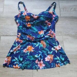 Sunsations 2X Skirted One Piece Bathing Suit | Swim Dress One Piece Bathing Suit